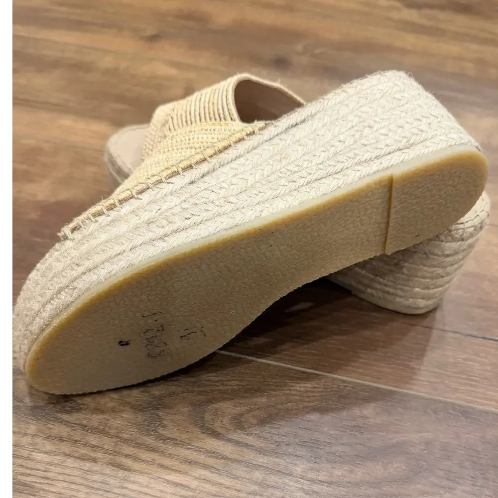 Bibi Lou Raffia Platform Espadrille Wedge Slide Sandals Natural 38